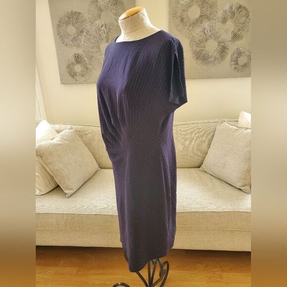 🌹 TAHARI 🌹 Flutter Sleeve Pinstripe Dress - [Size 16, Navy Blue] - Picture 4 of 11